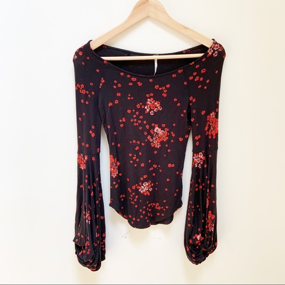 Free People Tops - Free People long sleeves black floral top S